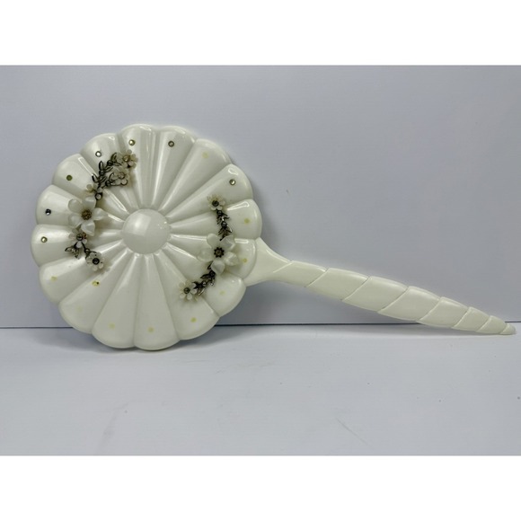 Vintage Menda 1950's Embellished White trinket box w/Matching  Handheld Mirror - Picture 14 of 16